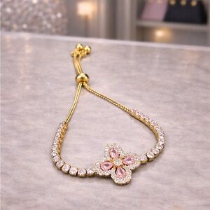 Elegant Gold and Pink Floral Bracelet